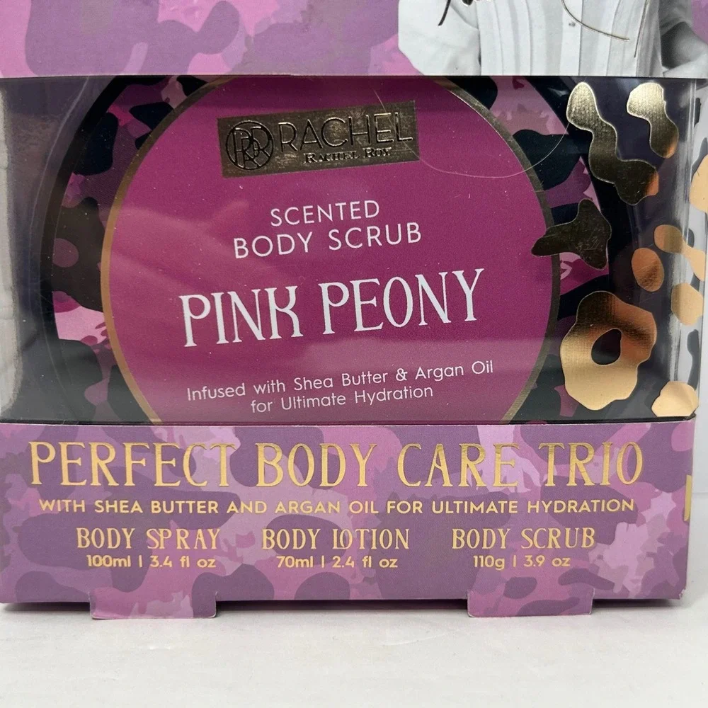 Rachel Roy Pink Peony‎ Body Care Trio Set Spray Lotion Scrub RR1333 New